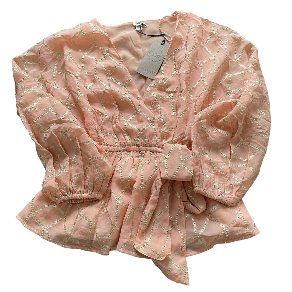 NWT River Island Blouse Babydoll Sz 8 Pink Tie Front Soft Girl Feminine Cottage